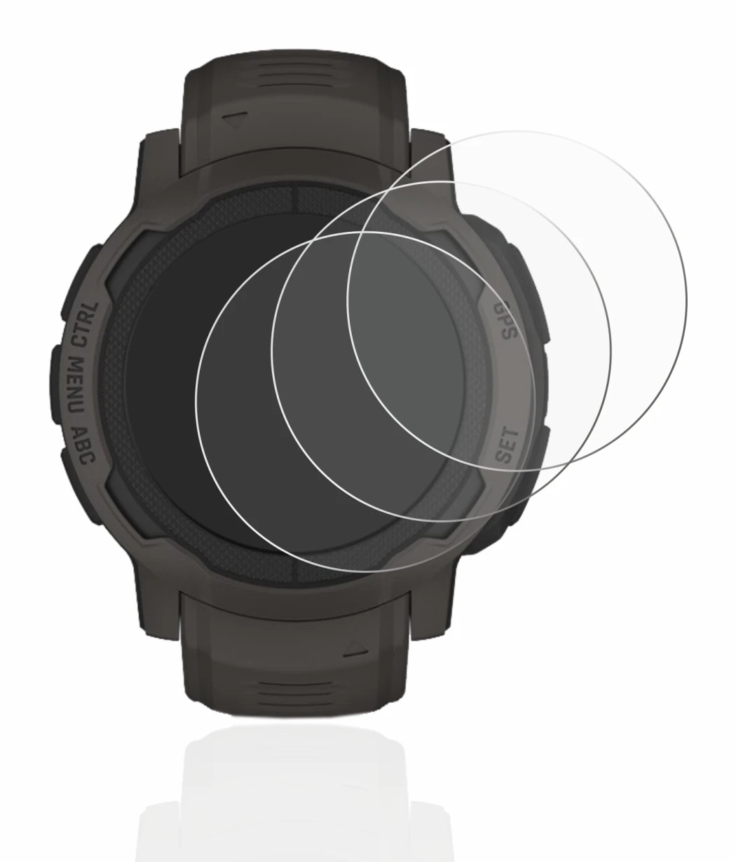 Immagine del dispositivo Garmin Instinct 2 con un'ampia varietà di protezioni per lo schermo.