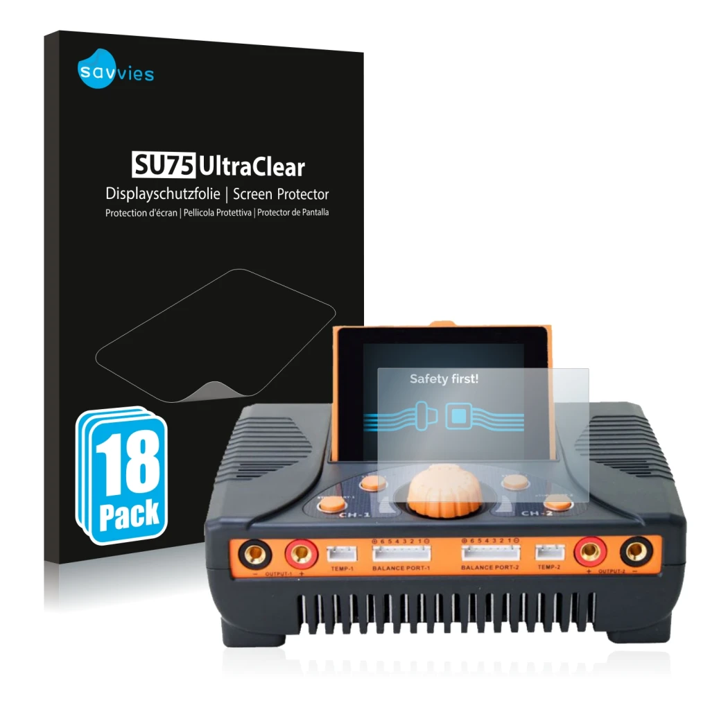 Parte frontale di una confezione del prodotto con il logo del marchio Savvies. Accanto è raffigurato il dispositivo Junsi iCha