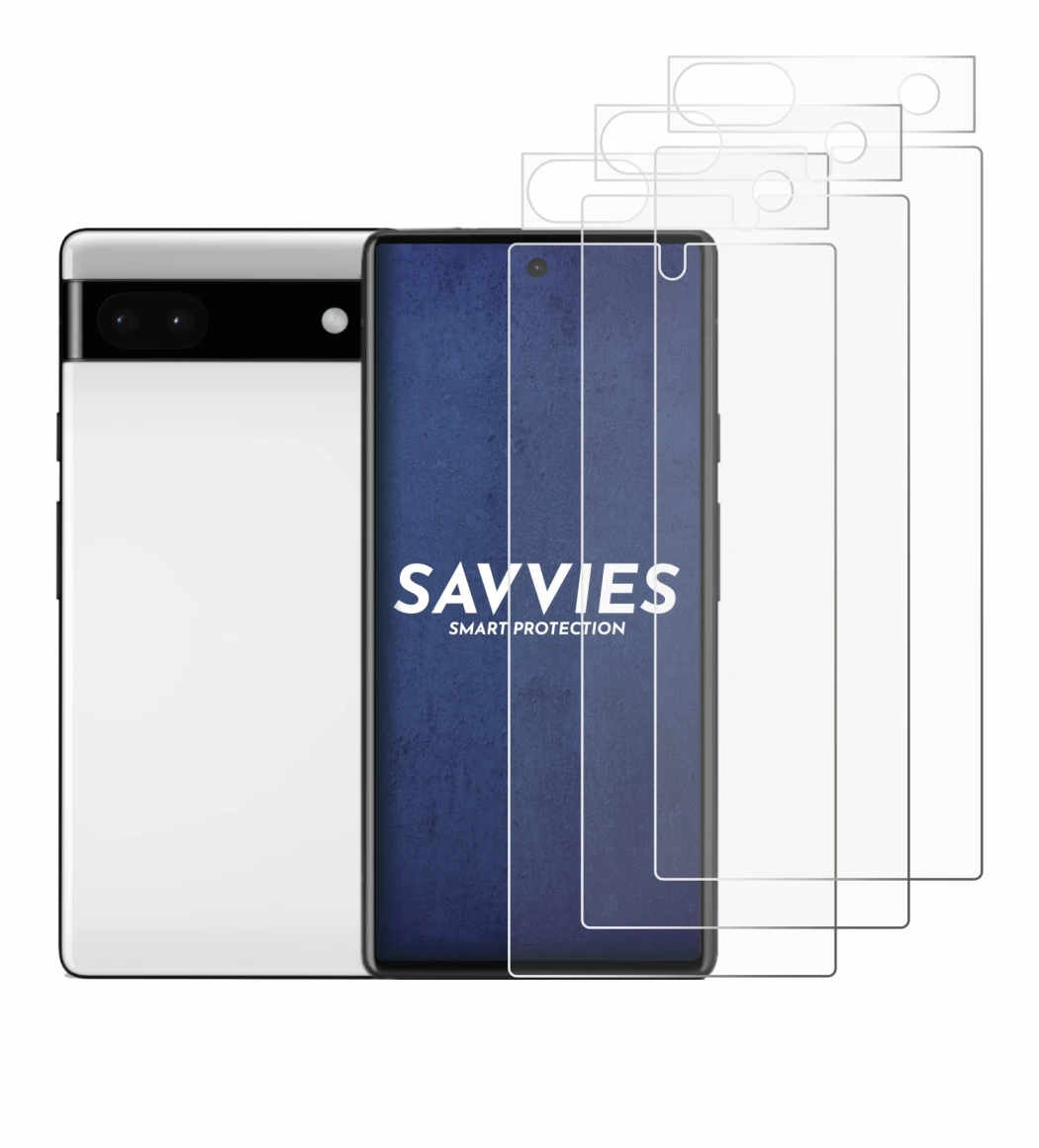 Immagine del dispositivo Google Pixel 6a (Fronte+Fotocamera) con un'ampia varietà di protezioni per lo schermo.