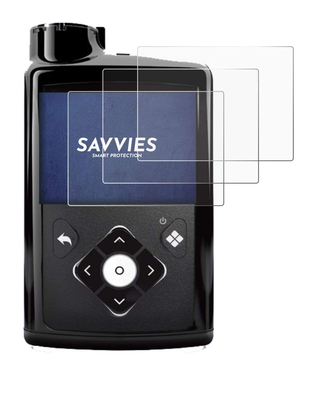 Immagine del dispositivo Medtronic Minimed 780G con un'ampia varietà di protezioni per lo schermo.