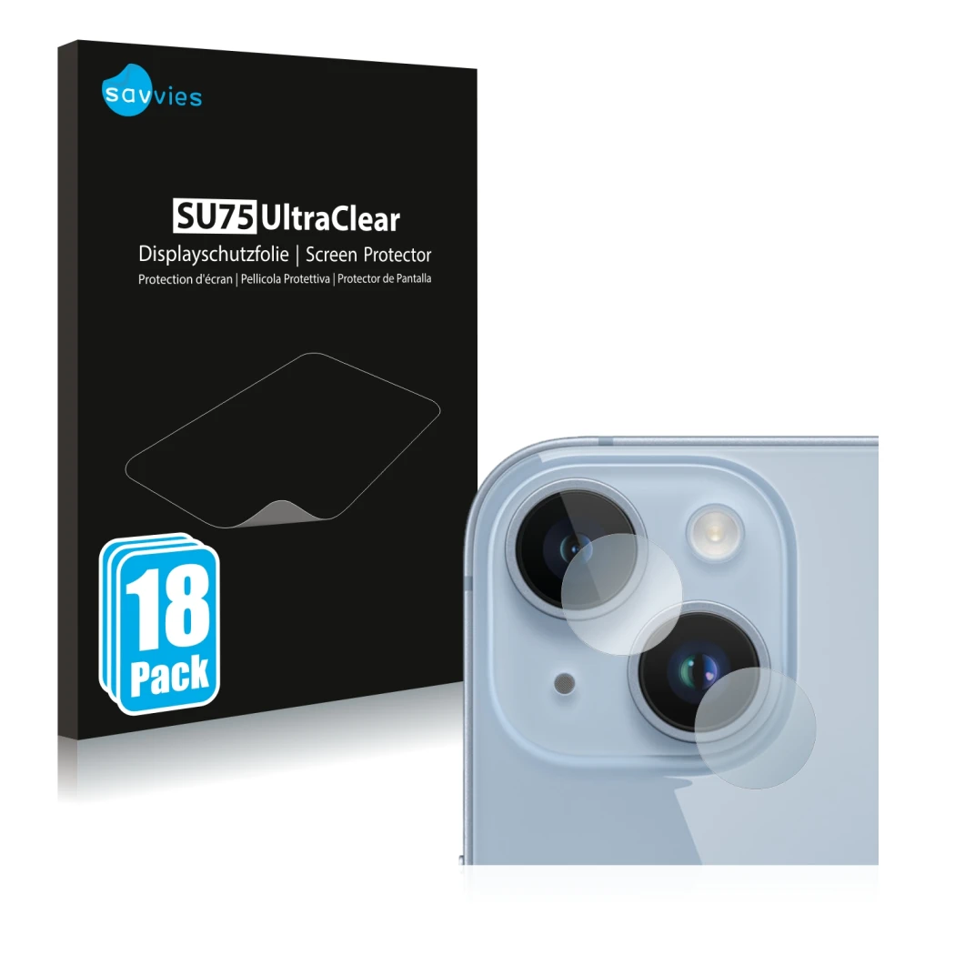 Parte frontale di una confezione del prodotto con il logo del marchio Savvies. Accanto è raffigurato il dispositivo Apple iPho