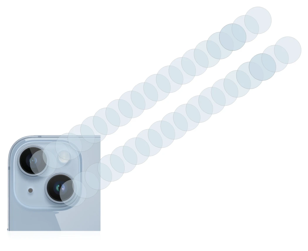 Immagine del dispositivo Apple iPhone 14 (SOLO Fotocamera) con un'ampia varietà di protezioni per lo schermo.