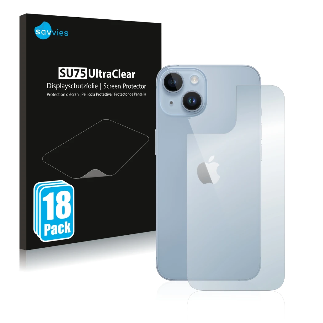 Parte frontale di una confezione del prodotto con il logo del marchio Savvies. Accanto è raffigurato il dispositivo Apple iPho