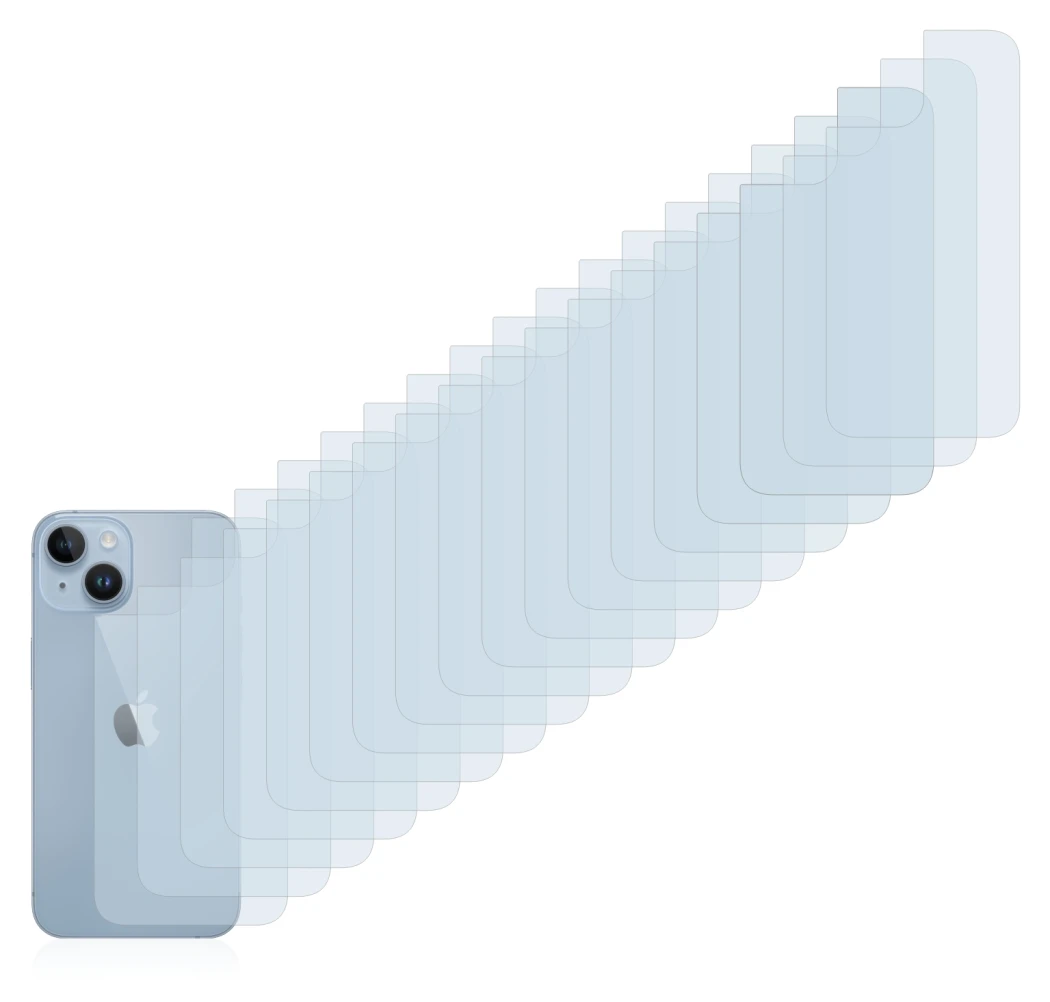 Immagine del dispositivo Apple iPhone 14 (Posteriore) con un'ampia varietà di protezioni per lo schermo.
