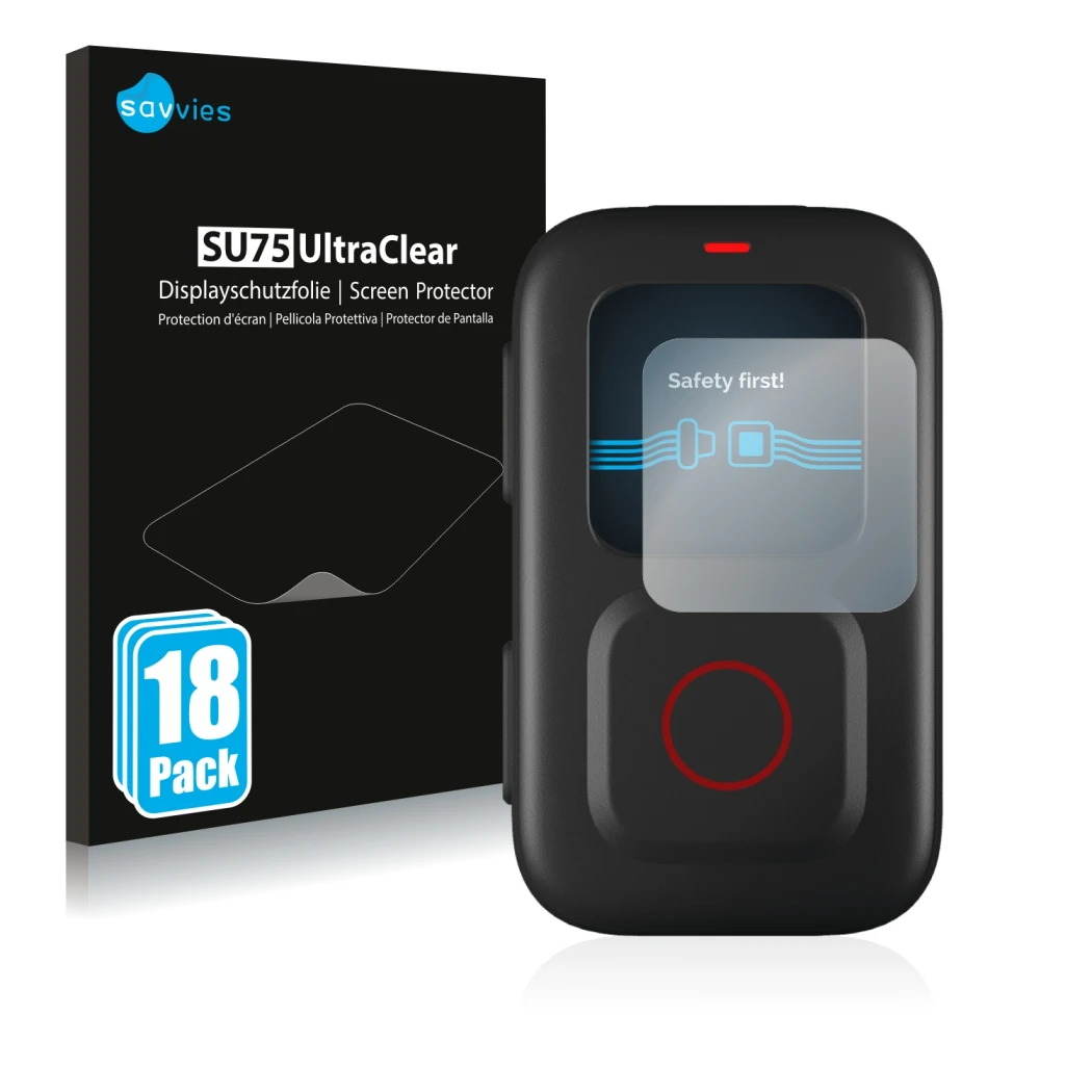 Parte frontale di una confezione del prodotto con il logo del marchio Savvies. Accanto è raffigurato il dispositivo GoPro Remo