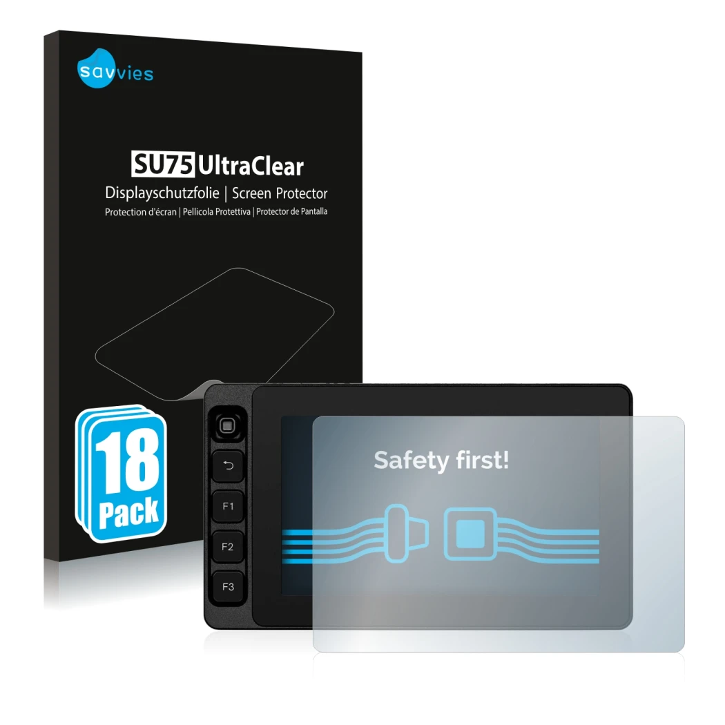 Parte frontale di una confezione del prodotto con il logo del marchio Savvies. Accanto è raffigurato il dispositivo SmallHD Ul