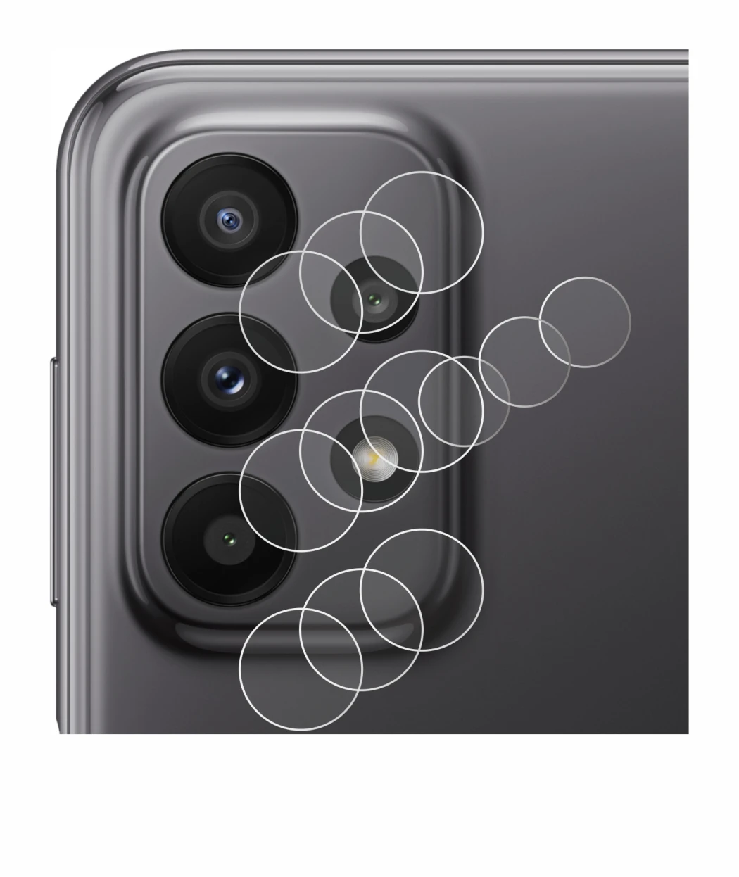 Immagine del dispositivo Samsung Galaxy A23 5G (SOLO Fotocamera) con un'ampia varietà di protezioni per lo schermo.