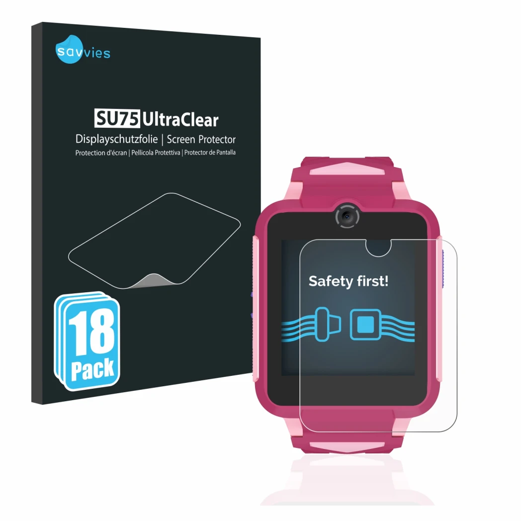 Parte frontale di una confezione del prodotto con il logo del marchio Savvies. Accanto è raffigurato il dispositivo TCL Moveti