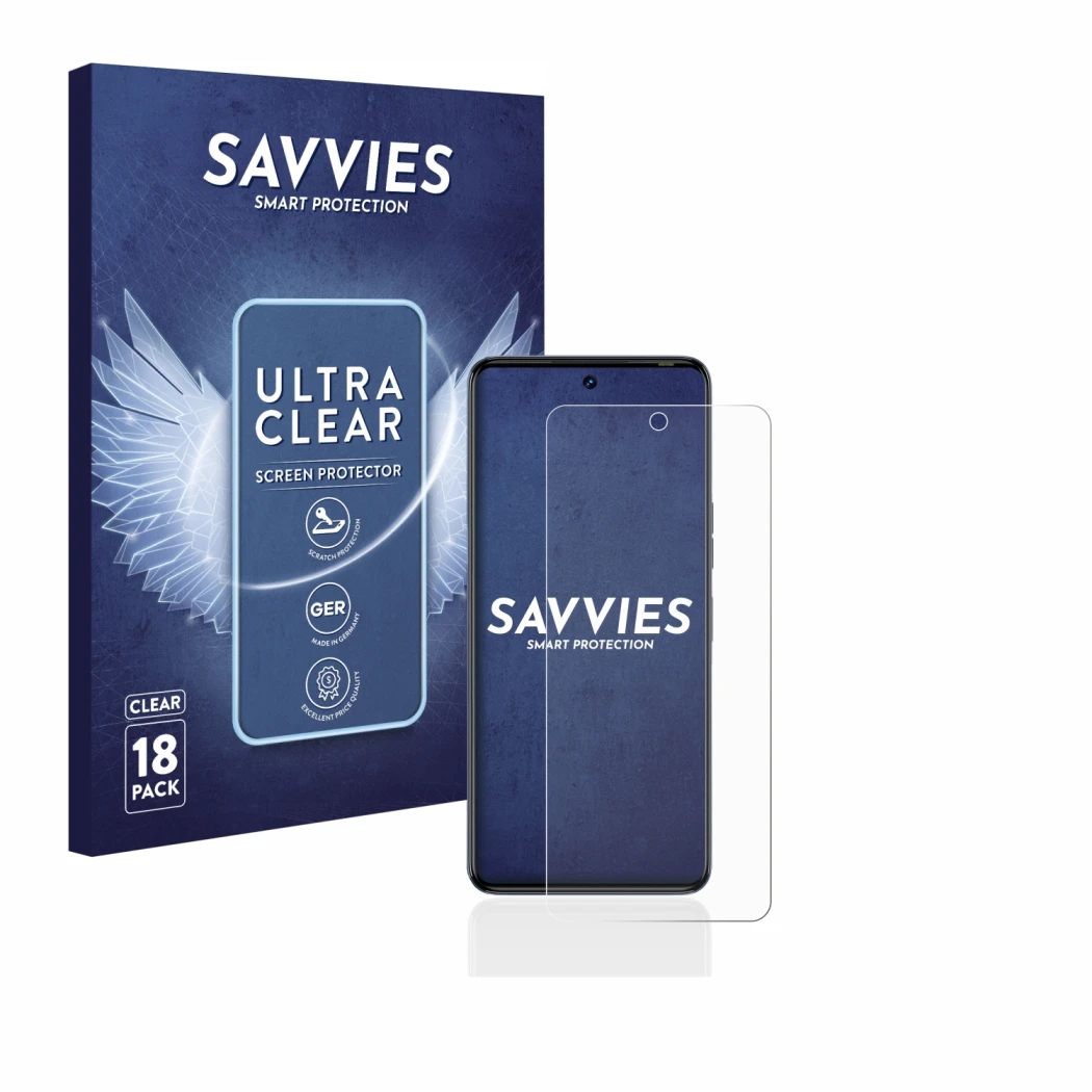 Parte frontale di una confezione del prodotto con il logo del marchio Savvies. Accanto è raffigurato il dispositivo Tecno Camo
