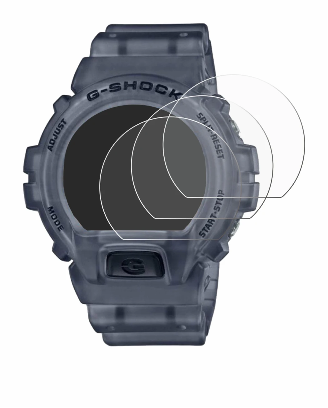 Immagine del dispositivo Casio G-Shock DW-6900 con un'ampia varietà di protezioni per lo schermo.