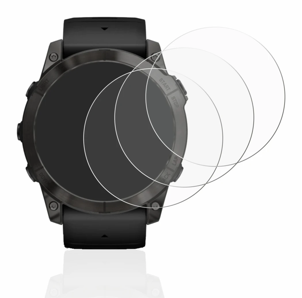 Immagine del dispositivo Garmin Epix Pro (Gen 2) (51 mm) con un'ampia varietà di protezioni per lo schermo.