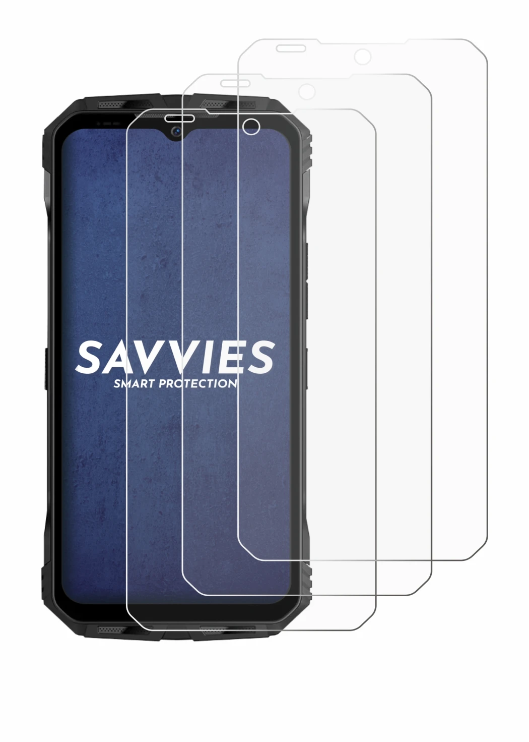 Immagine del dispositivo Doogee V30 con un'ampia varietà di protezioni per lo schermo.