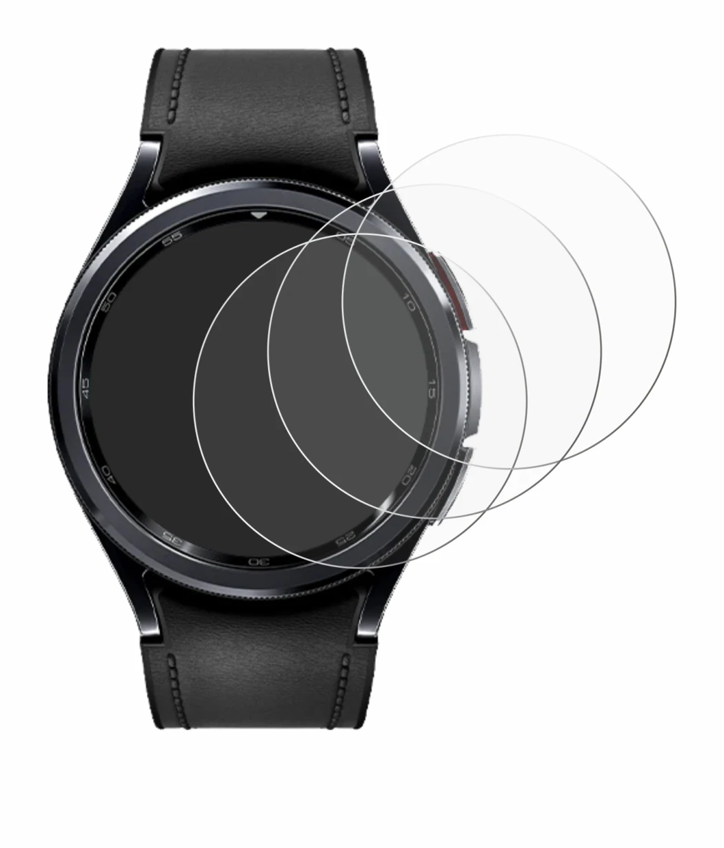 Immagine del dispositivo Samsung Galaxy Watch 6 Classic (47 mm) con un'ampia varietà di protezioni per lo schermo.