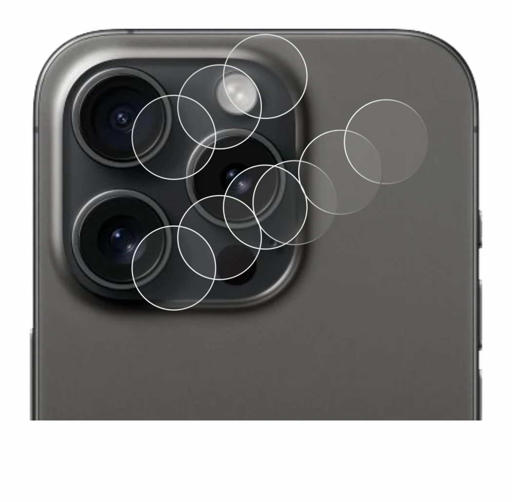 Immagine del dispositivo Apple iPhone 15 Pro (SOLO Fotocamera) con un'ampia varietà di protezioni per lo schermo.