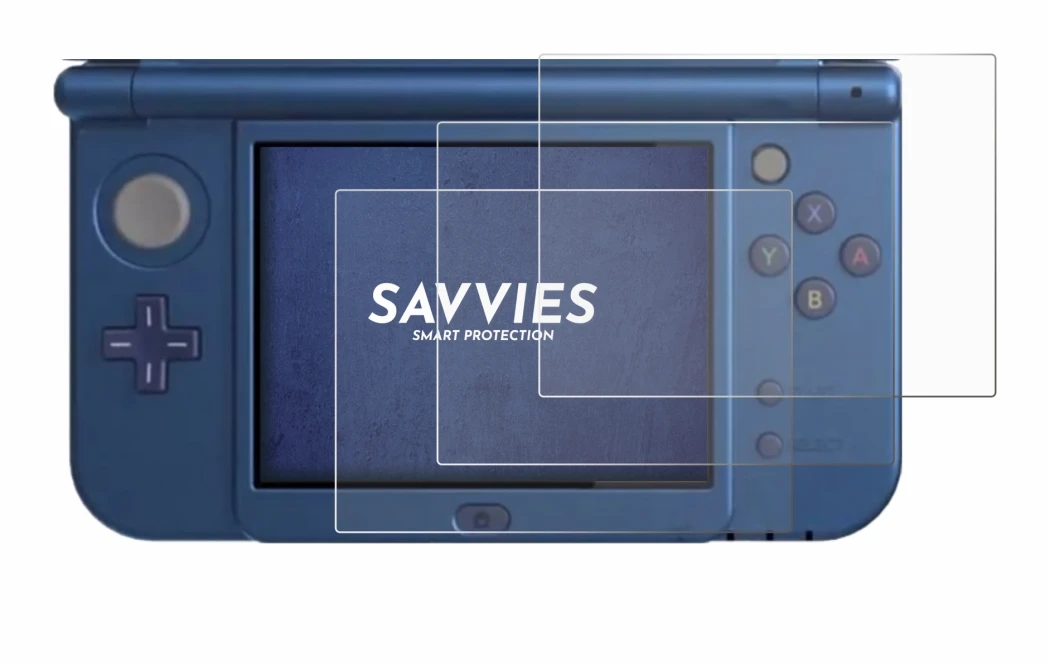 Immagine del dispositivo Nintendo New 3DS XL (Display inferiore) con un'ampia varietà di protezioni per lo schermo.