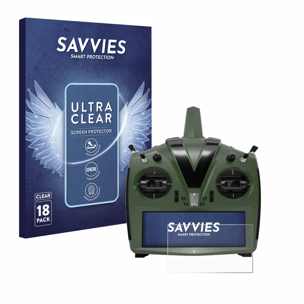 Parte frontale di una confezione del prodotto con il logo del marchio Savvies. Accanto è raffigurato il dispositivo VBar Contr