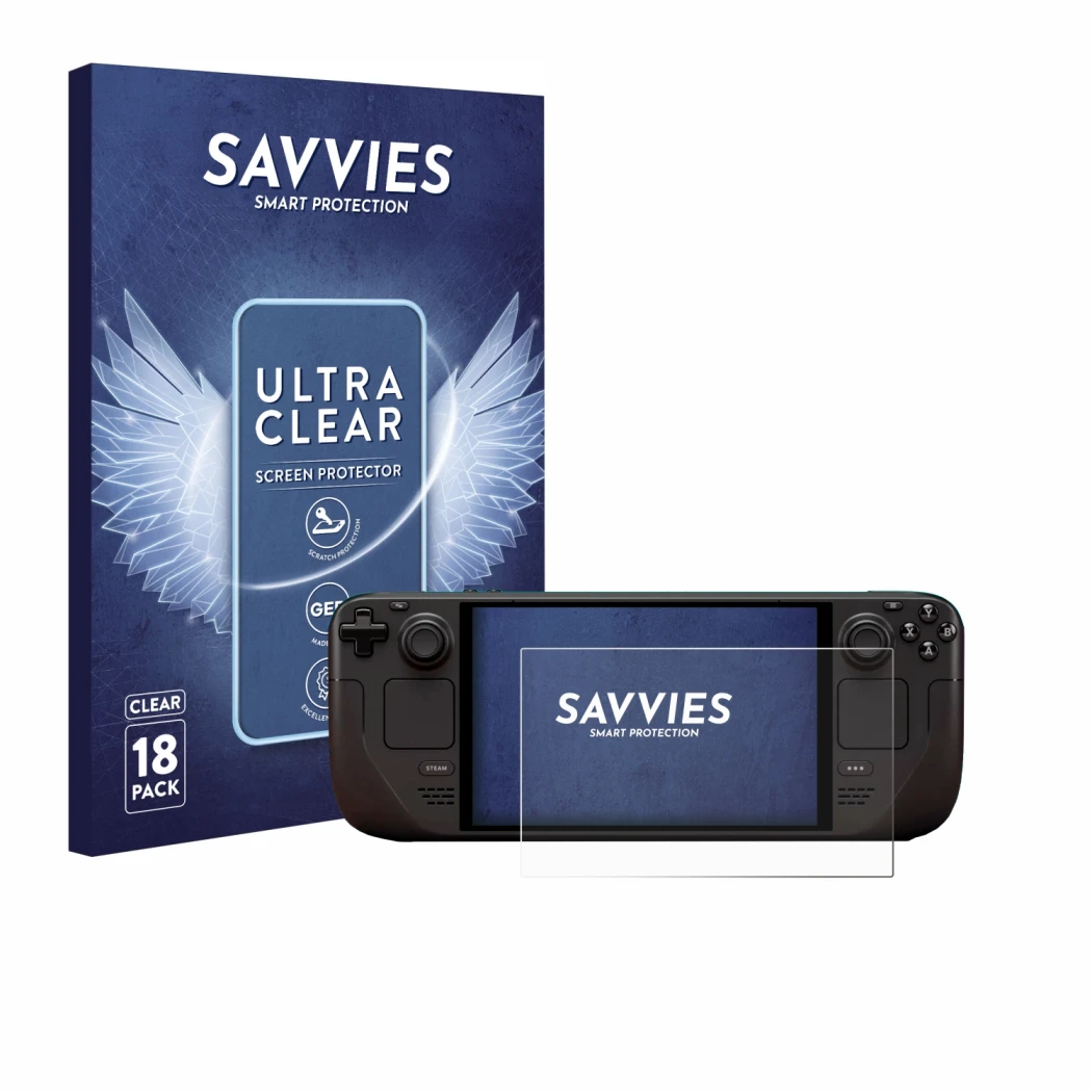 Parte frontale di una confezione del prodotto con il logo del marchio Savvies. Accanto è raffigurato il dispositivo Valve Stea
