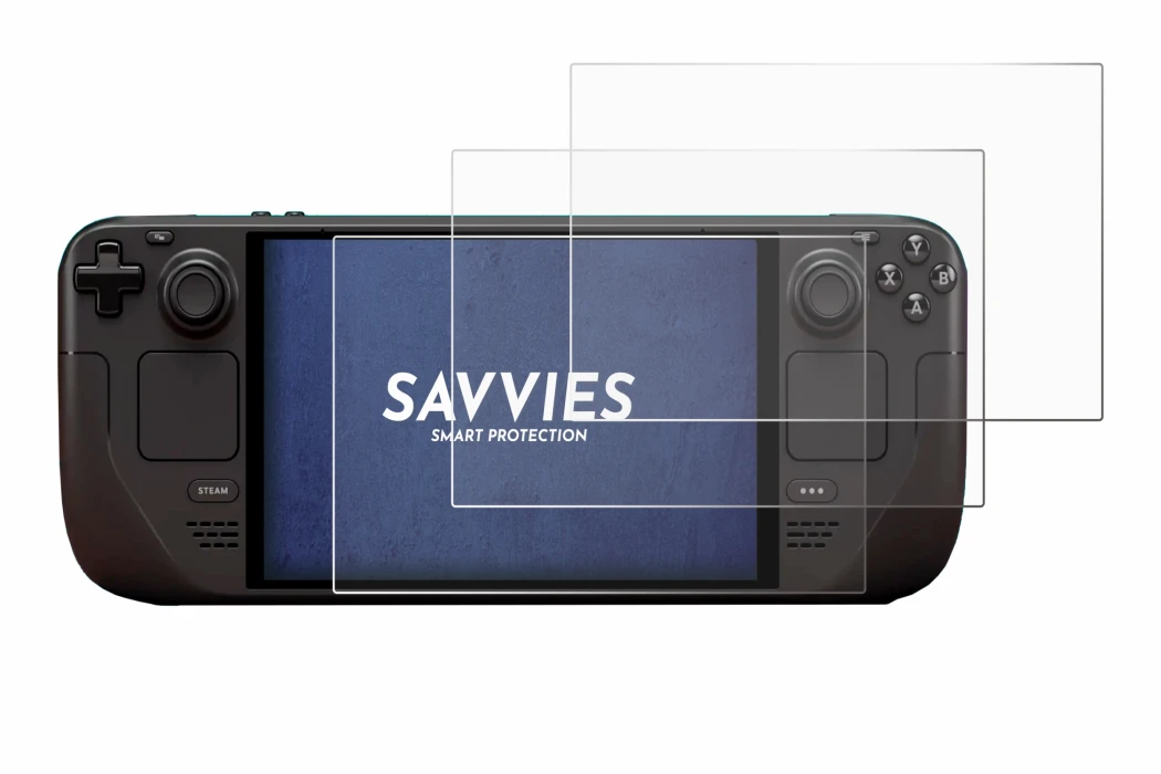 Immagine del dispositivo Valve Steam Deck OLED con un'ampia varietà di protezioni per lo schermo.