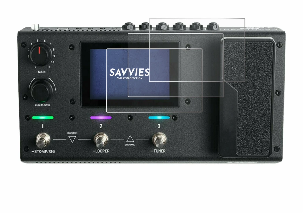 Immagine del dispositivo Headrush MX5 con un'ampia varietà di protezioni per lo schermo.