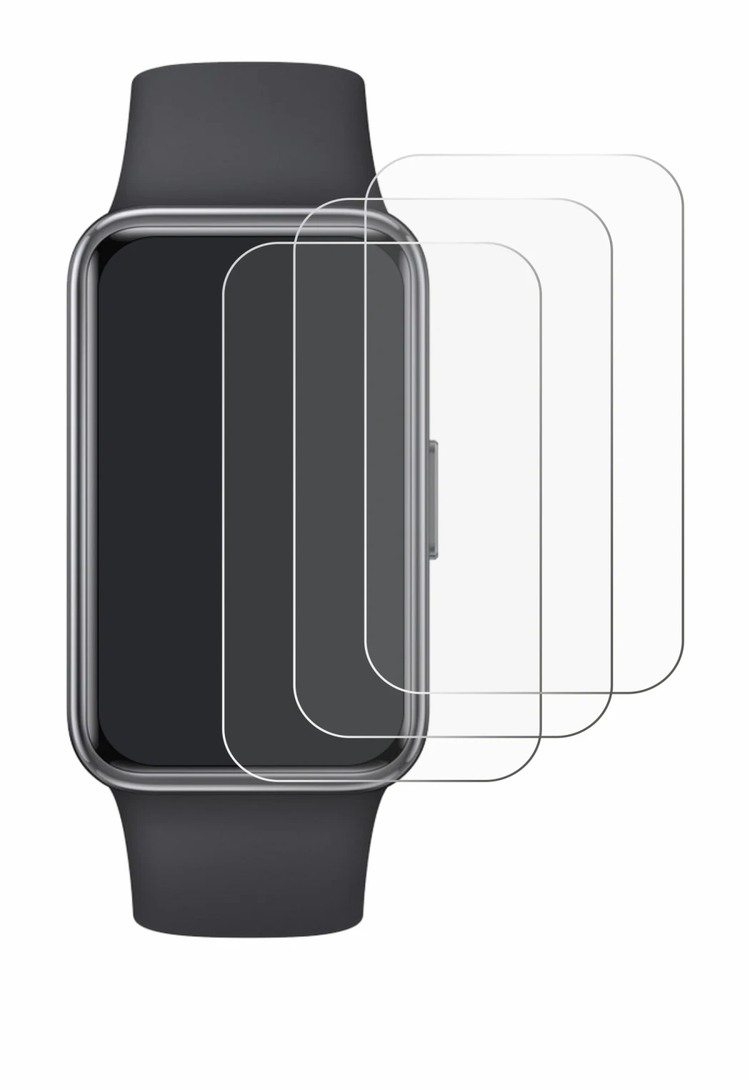 Immagine del dispositivo Huawei Band 9 con un'ampia varietà di protezioni per lo schermo.