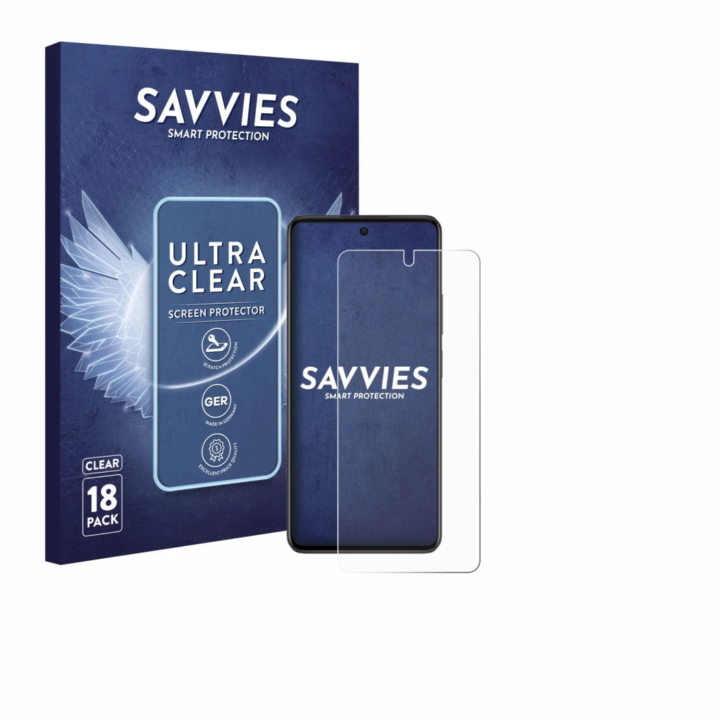 Parte frontale di una confezione del prodotto con il logo del marchio Savvies. Accanto è raffigurato il dispositivo Oppo A79 5