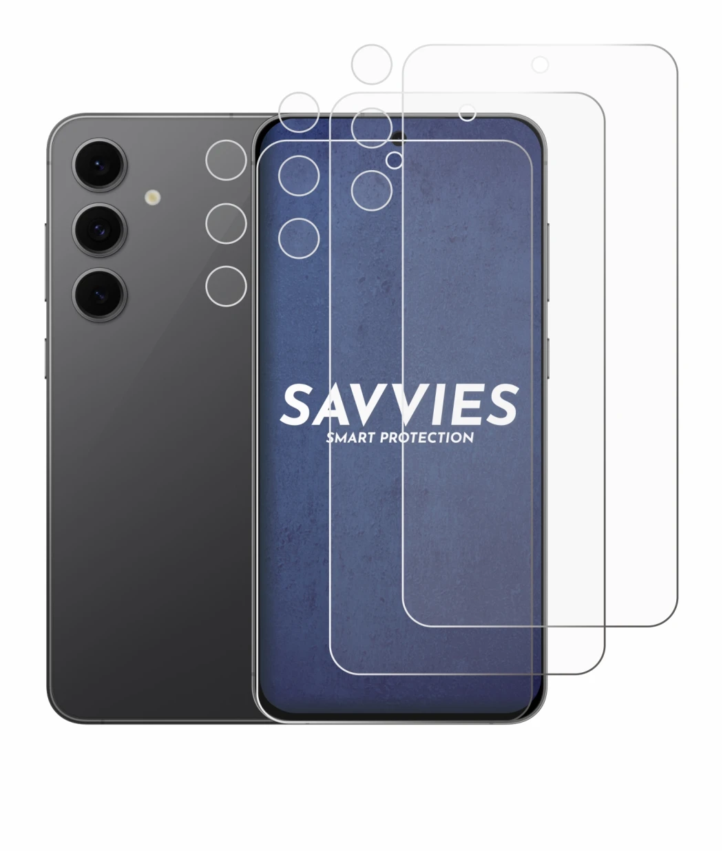 Immagine del dispositivo Samsung Galaxy S24 FE (Fronte+Fotocamera) con un'ampia varietà di protezioni per lo schermo.