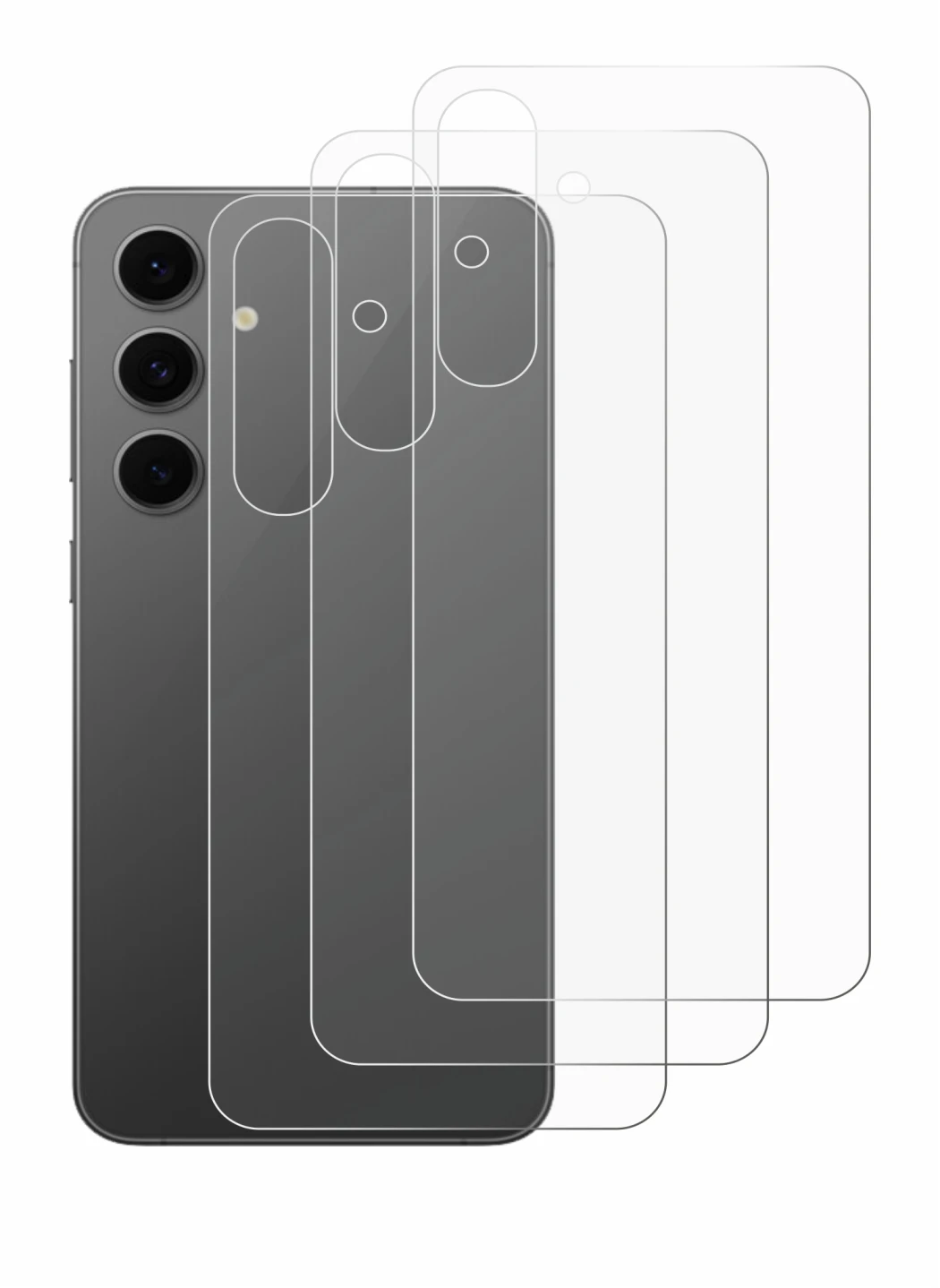 Immagine del dispositivo Samsung Galaxy S24 FE (Posteriore) con un'ampia varietà di protezioni per lo schermo.