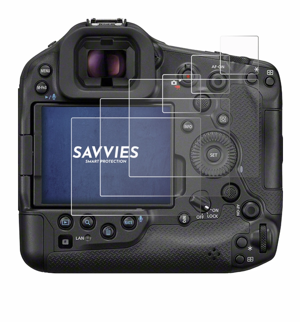 Immagine del dispositivo Canon EOS R1 con un'ampia varietà di protezioni per lo schermo.