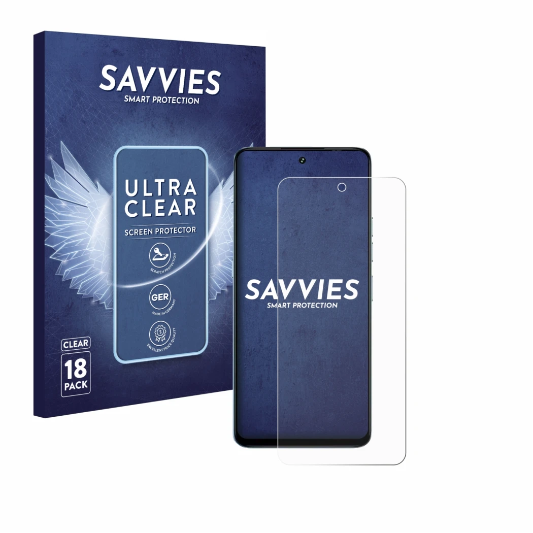 Parte frontale di una confezione del prodotto con il logo del marchio Savvies. Accanto è raffigurato il dispositivo Umidigi No