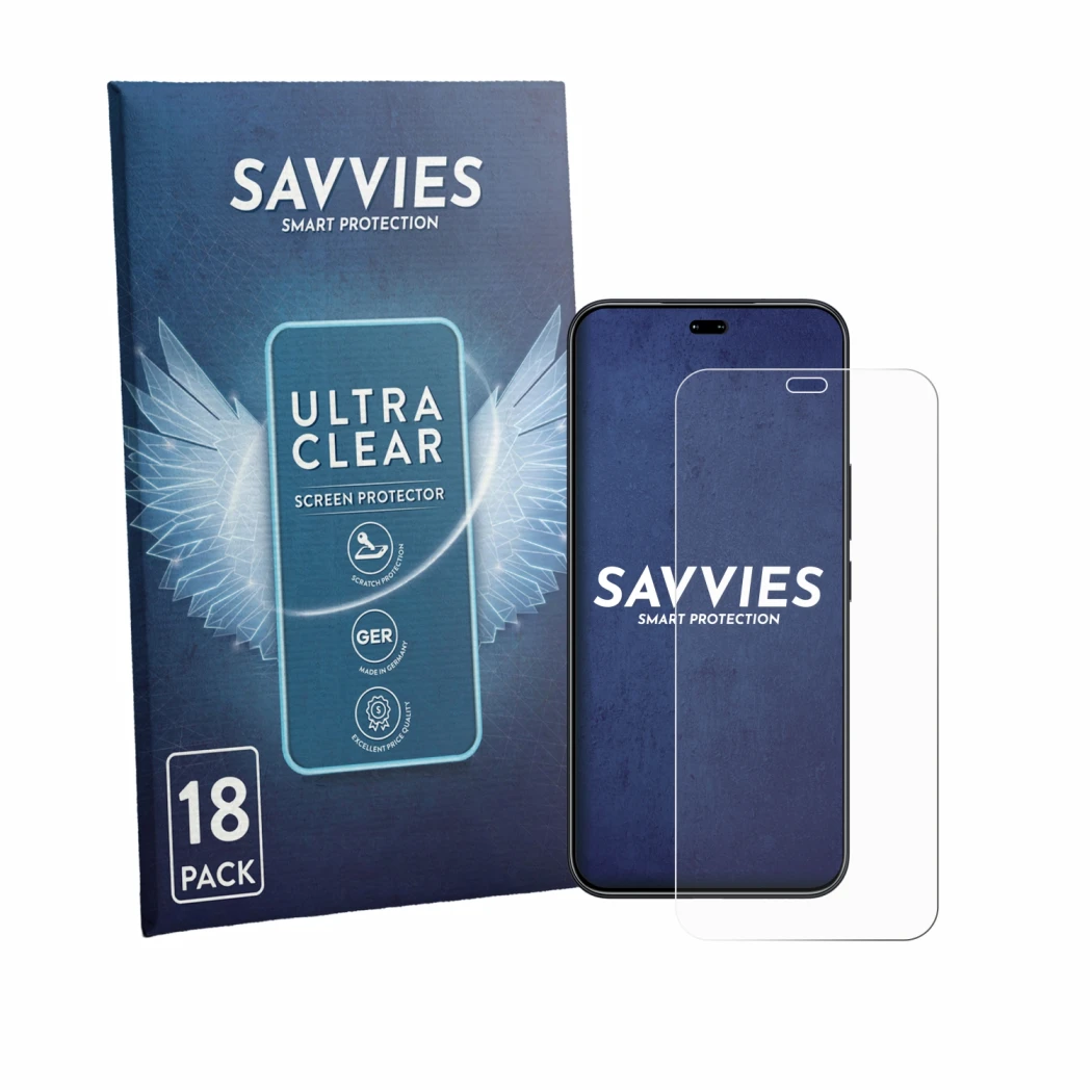 Parte frontale di una confezione del prodotto con il logo del marchio Savvies. Accanto è raffigurato il dispositivo Honor 400 