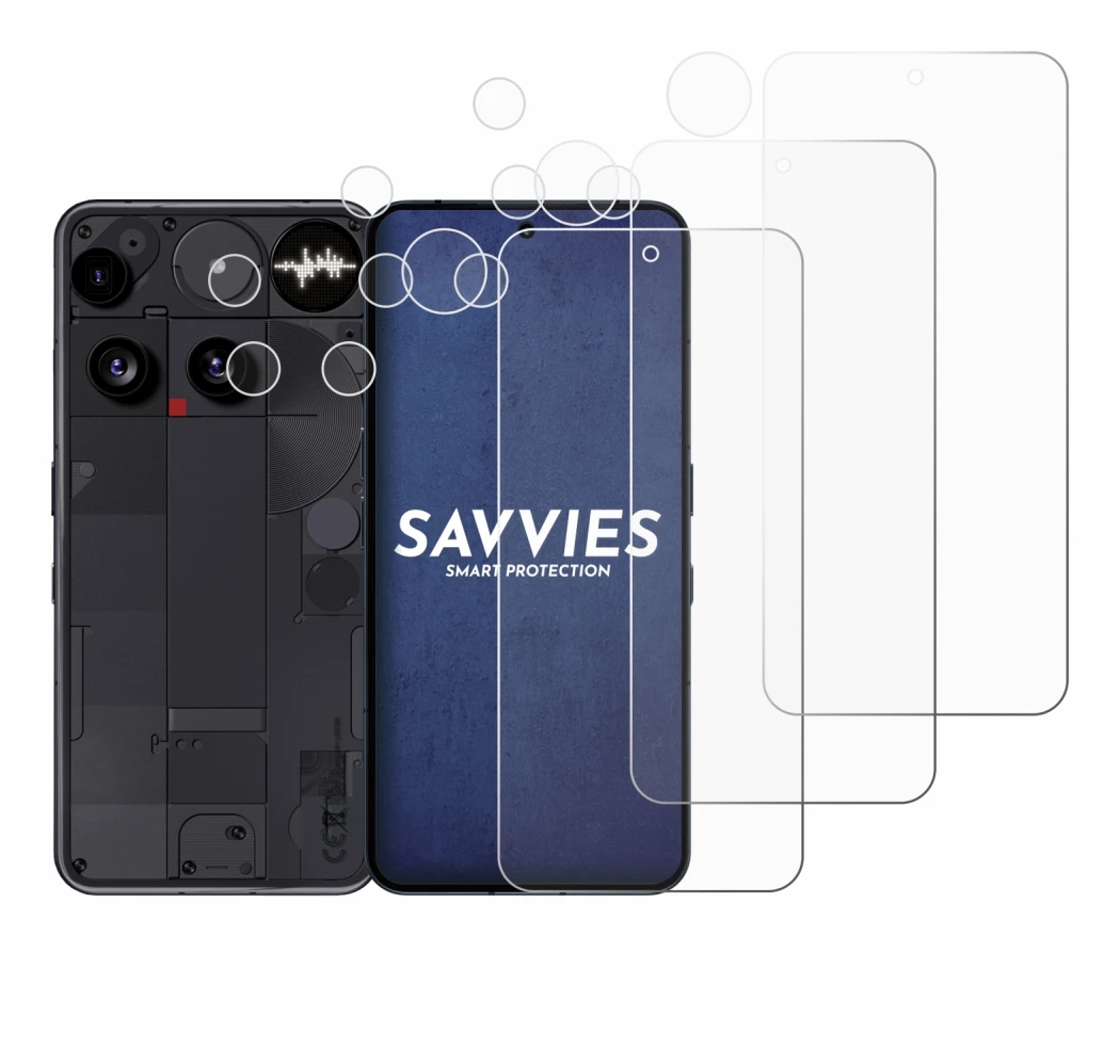 Immagine del dispositivo Nothing Phone (3) (Fronte+Fotocamera) con un'ampia varietà di protezioni per lo schermo.