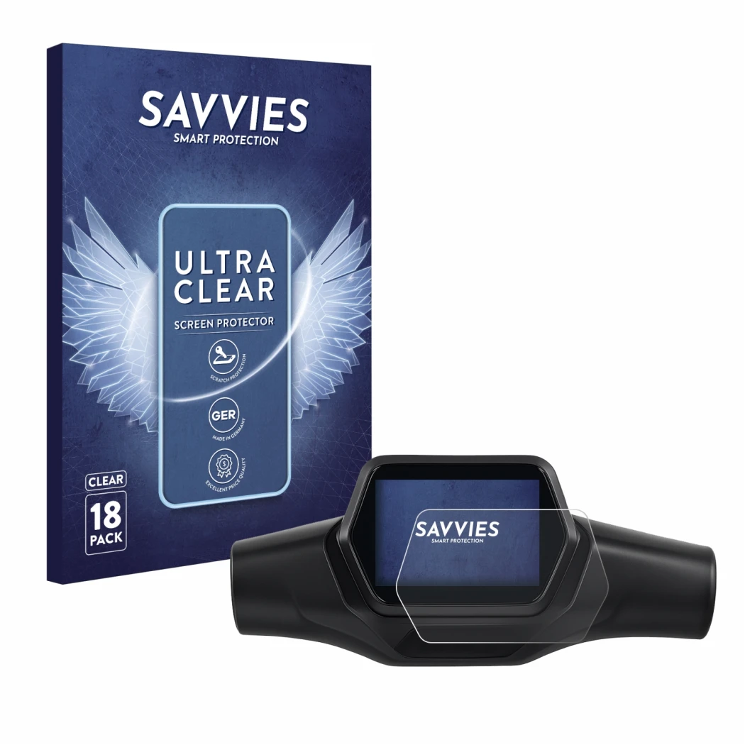 Parte frontale di una confezione del prodotto con il logo del marchio Savvies. Accanto è raffigurato il dispositivo Segway Nin