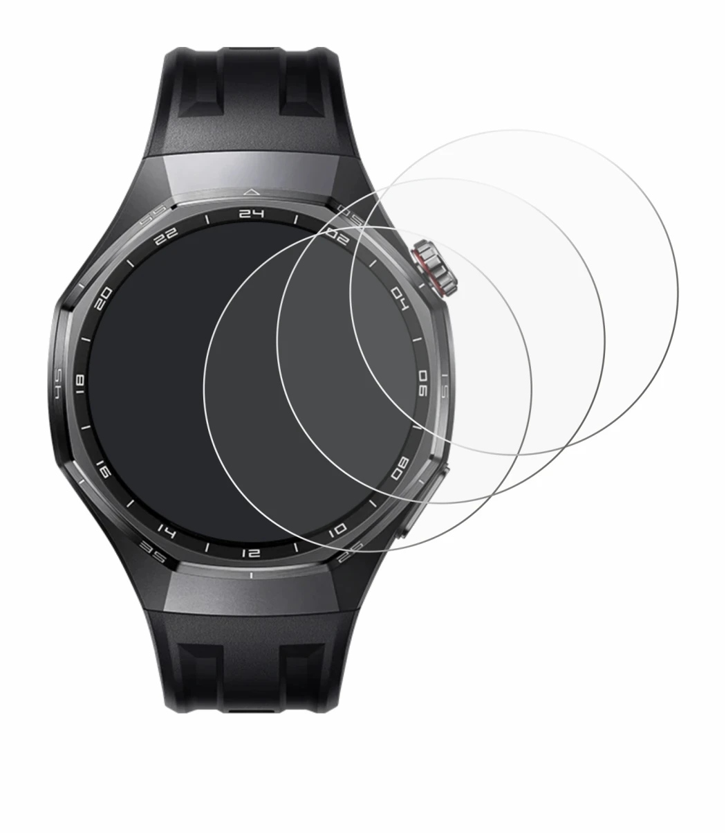 Immagine del dispositivo Huawei Watch GT 6 Pro (46 mm) con un'ampia varietà di protezioni per lo schermo.