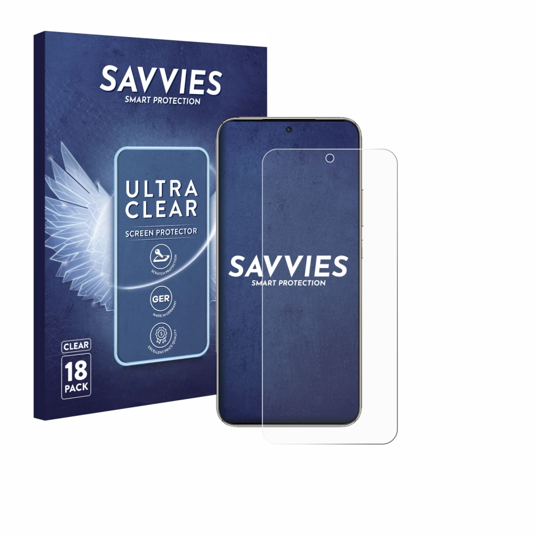 Parte frontale di una confezione del prodotto con il logo del marchio Savvies. Accanto è raffigurato il dispositivo Honor X70 