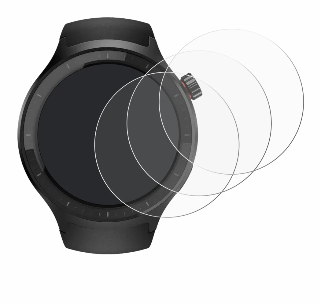 Immagine del dispositivo Motorola Moto Watch 2026 con un'ampia varietà di protezioni per lo schermo.