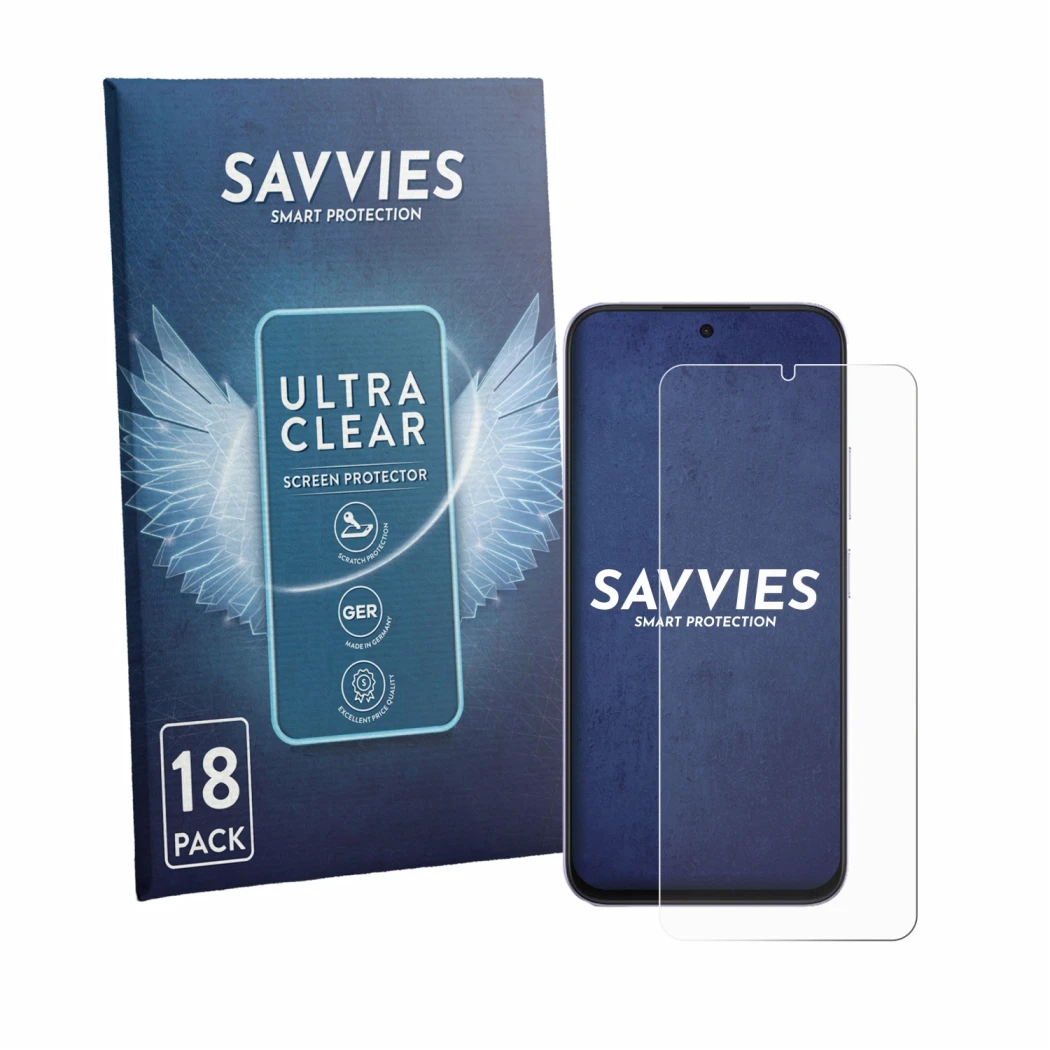 Parte frontale di una confezione del prodotto con il logo del marchio Savvies. Accanto è raffigurato il dispositivo Honor Play