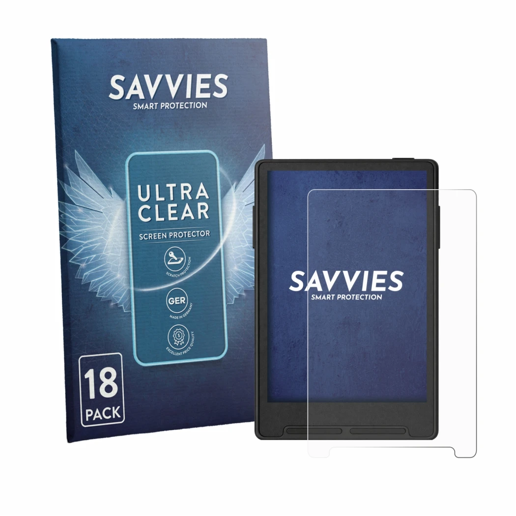 Parte frontale di una confezione del prodotto con il logo del marchio Savvies. Accanto è raffigurato il dispositivo Xteink X3 