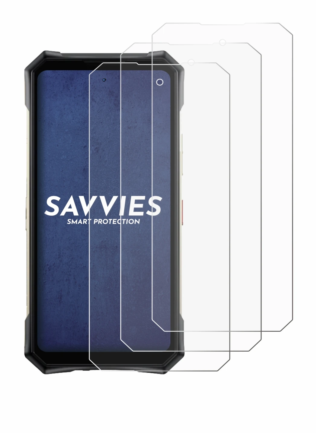 Immagine del dispositivo Doogee S300 Plus con un'ampia varietà di protezioni per lo schermo.