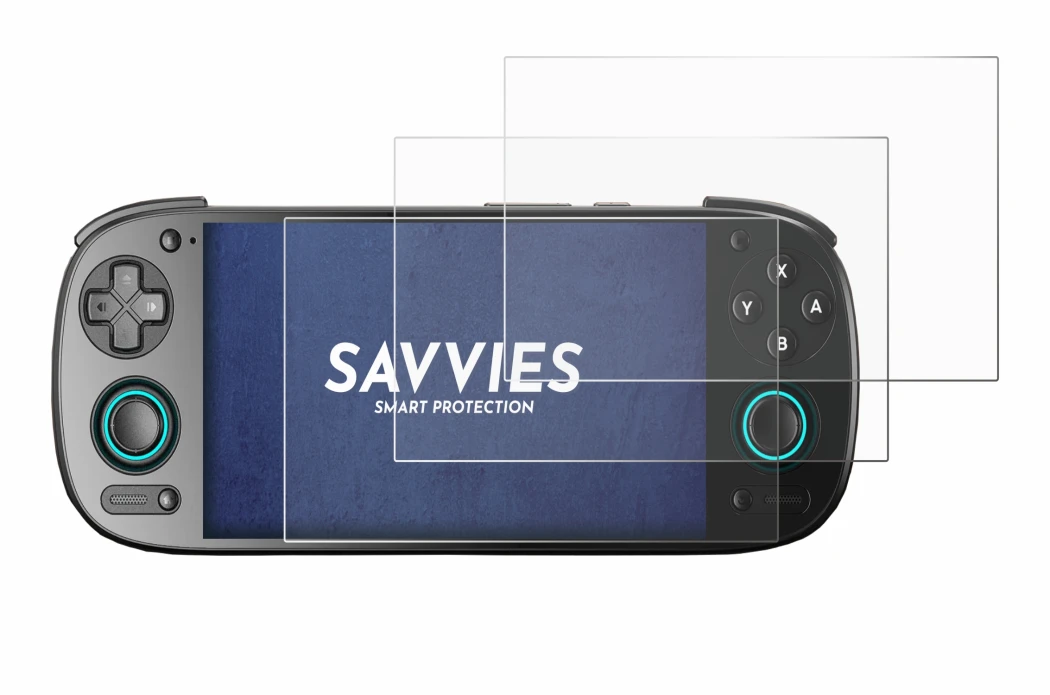 Immagine del dispositivo Retroid Pocket 5 con un'ampia varietà di protezioni per lo schermo.