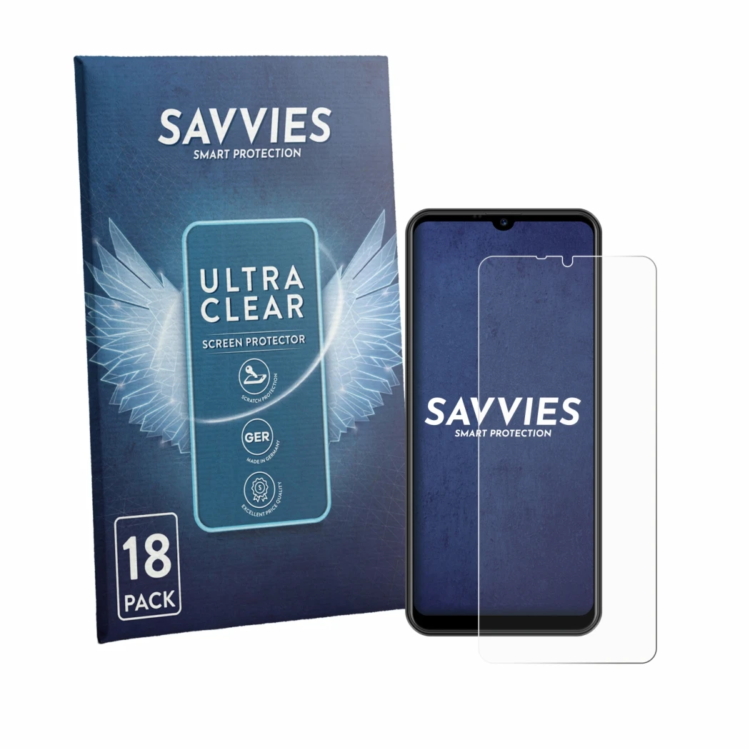 Parte frontale di una confezione del prodotto con il logo del marchio Savvies. Accanto è raffigurato il dispositivo Invens NOT