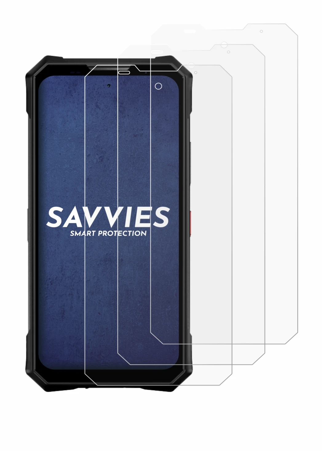 Immagine del dispositivo Doogee V50 con un'ampia varietà di protezioni per lo schermo.