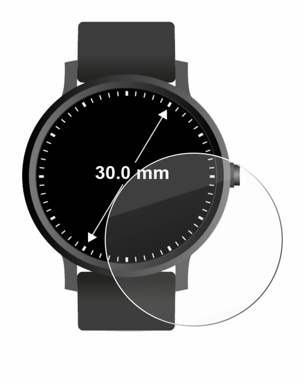 Immagine del dispositivo Orologi (Circolare, ø: 30 mm) con un'ampia varietà di protezioni per lo schermo.