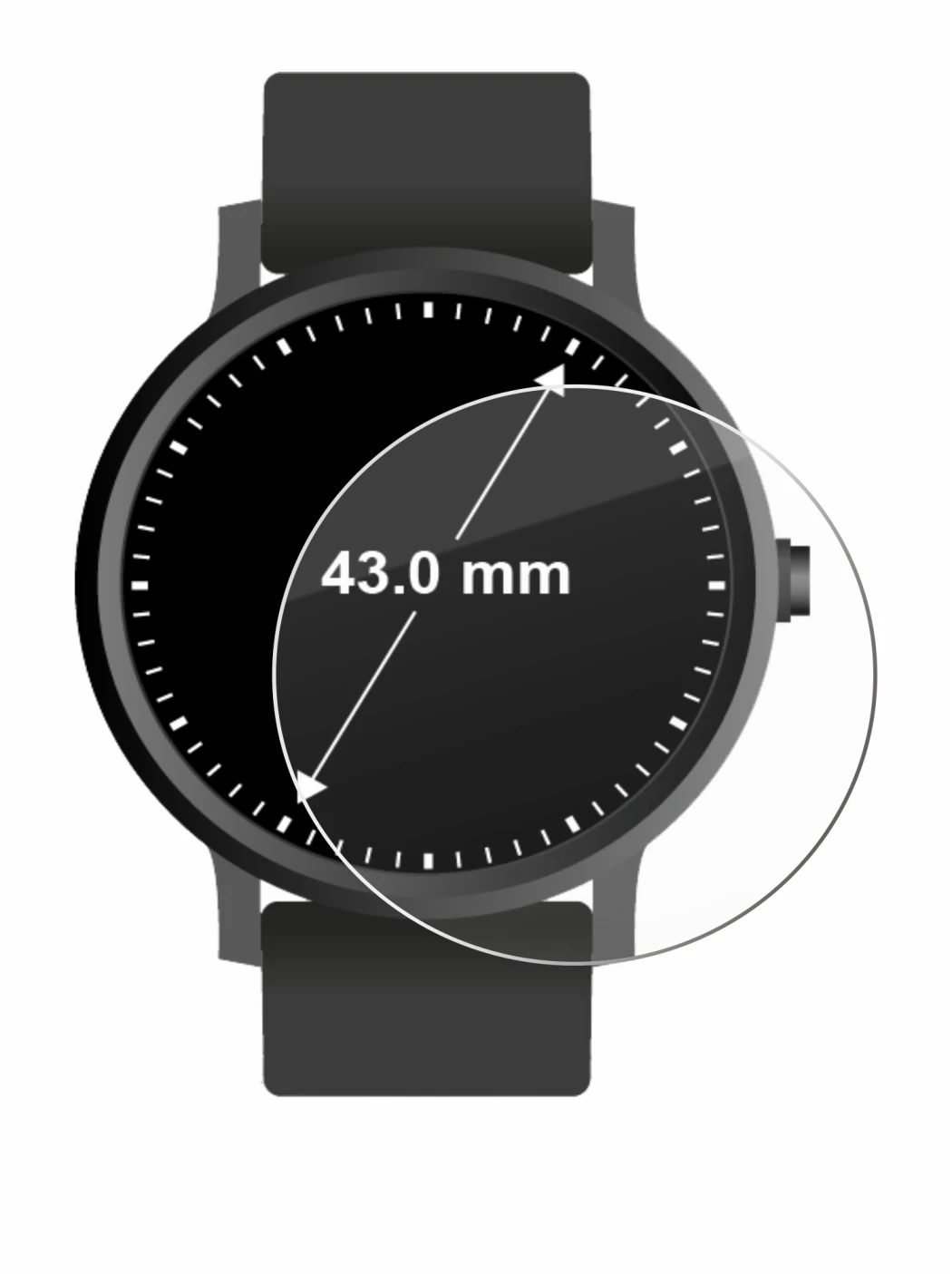 Immagine del dispositivo Orologi (Circolare, ø: 43 mm) con un'ampia varietà di protezioni per lo schermo.