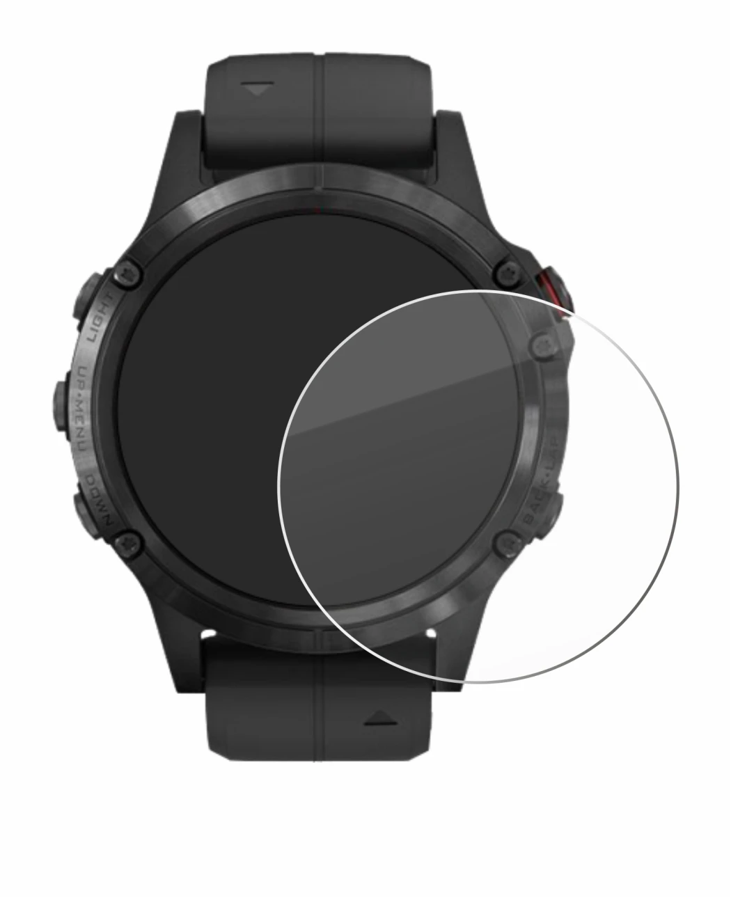 Immagine del dispositivo Garmin Fenix 5 Plus (47 mm) con un'ampia varietà di protezioni per lo schermo.