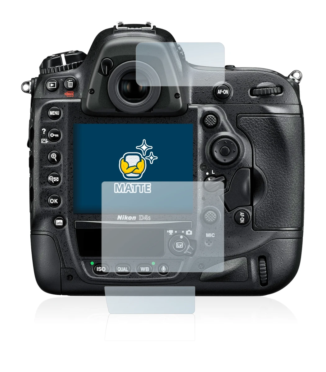 Immagine del dispositivo Nikon D4S con un'ampia varietà di protezioni per lo schermo.