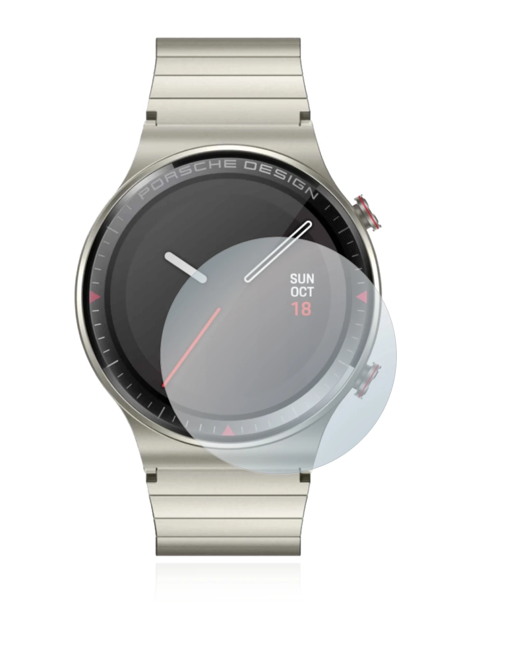 Immagine del dispositivo Huawei Watch GT 2 Porsche Design con un'ampia varietà di protezioni per lo schermo.