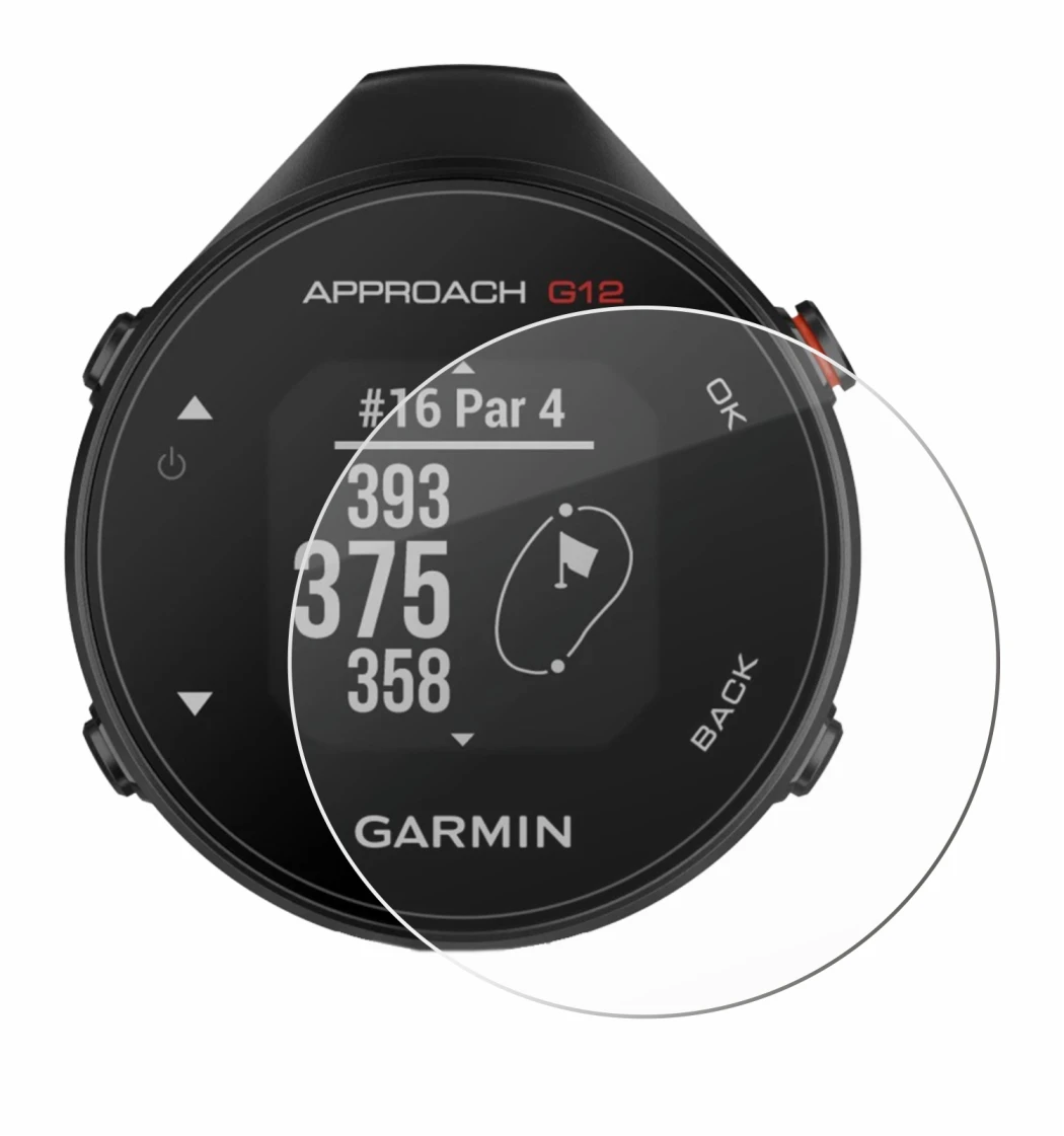 Immagine del dispositivo Garmin Approach G12 con un'ampia varietà di protezioni per lo schermo.
