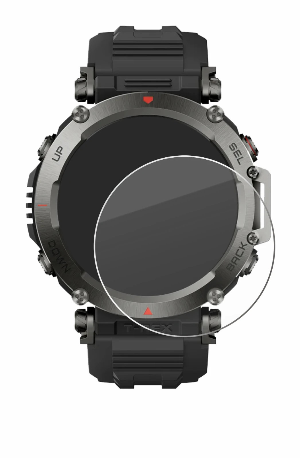 Immagine del dispositivo Huami Amazfit T-Rex Ultra con un'ampia varietà di protezioni per lo schermo.