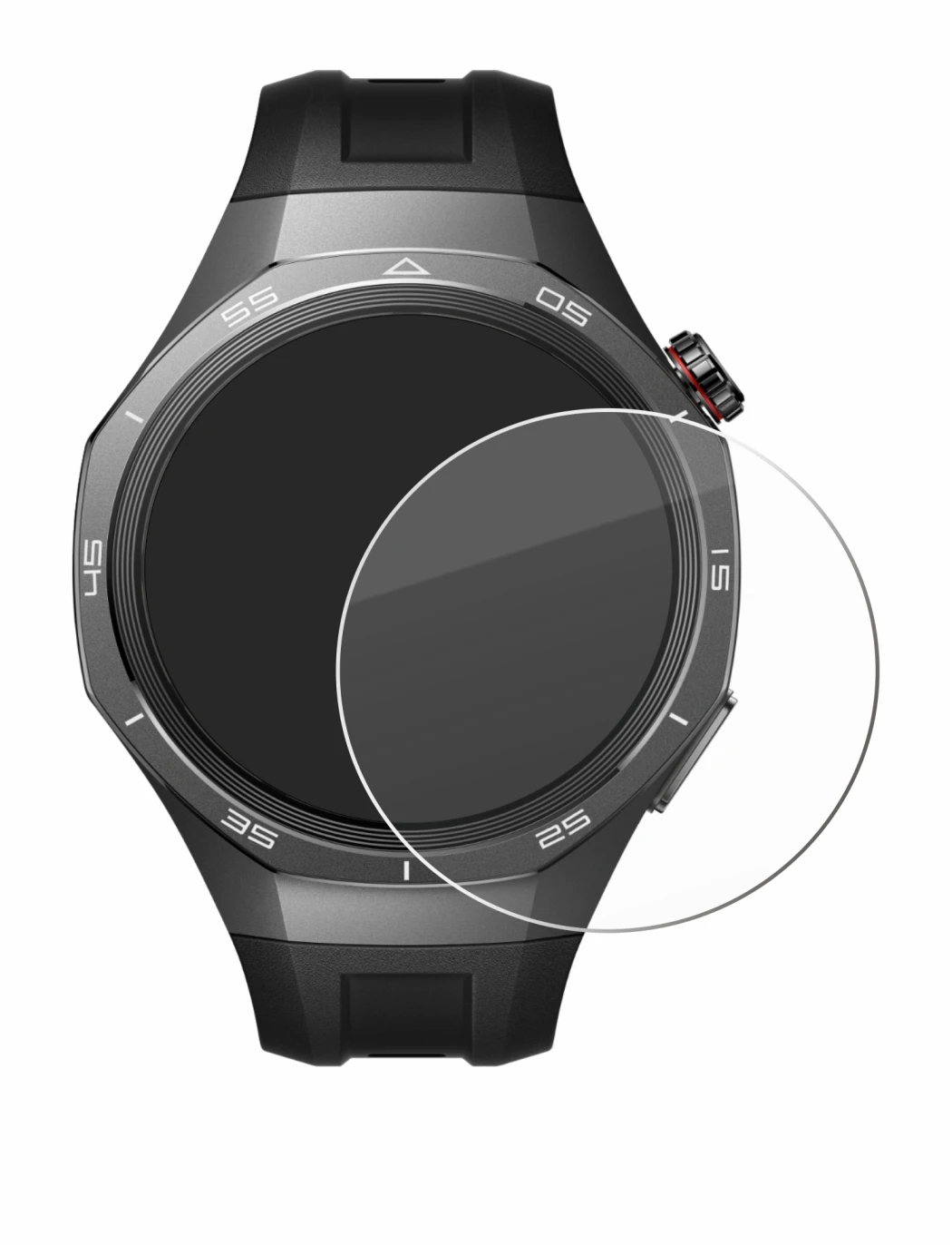 Immagine del dispositivo Huawei Watch GT 5 Pro (46 mm) con un'ampia varietà di protezioni per lo schermo.