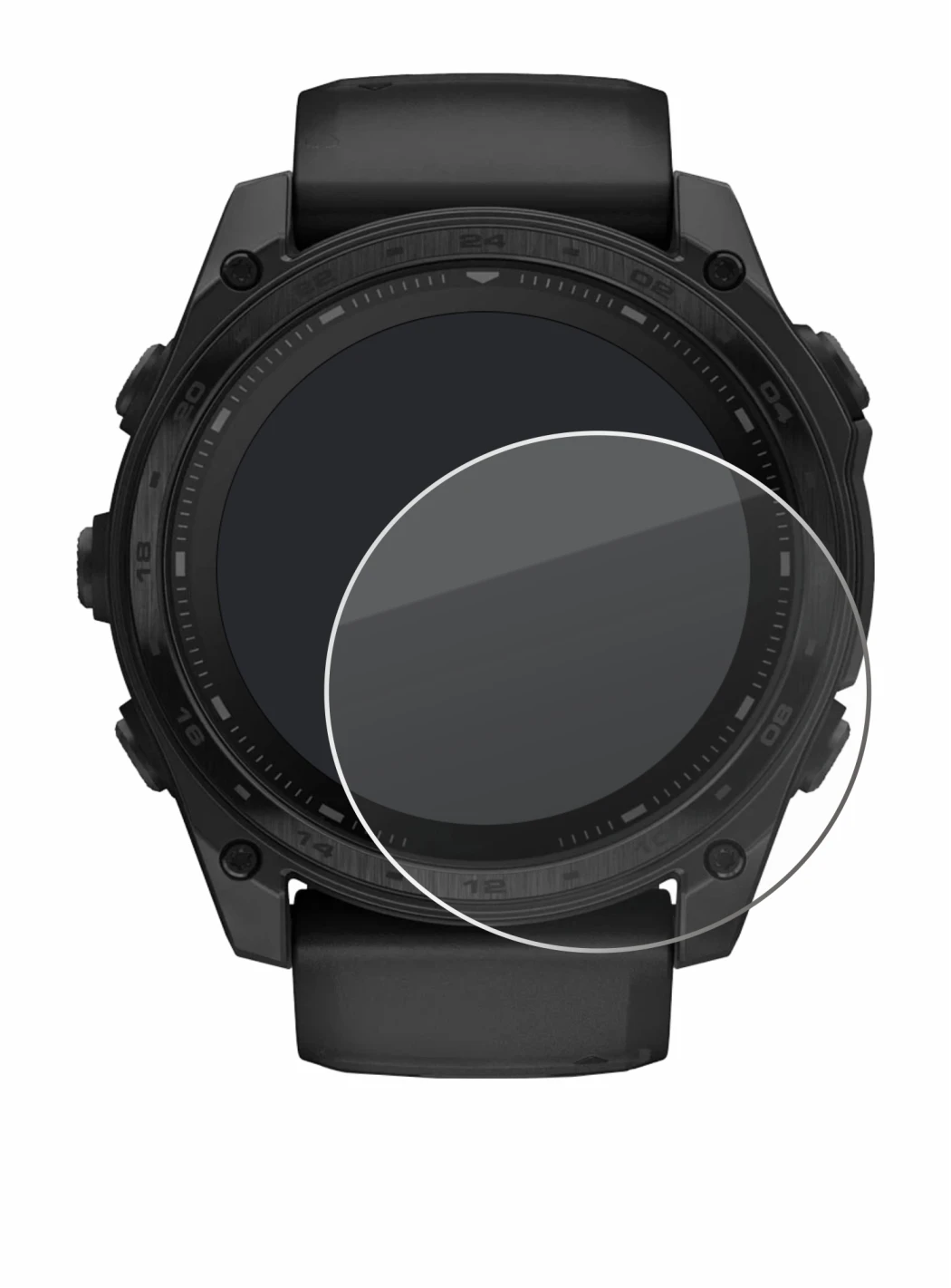 Immagine del dispositivo Garmin Tactix 8 Solar (51 mm) con un'ampia varietà di protezioni per lo schermo.